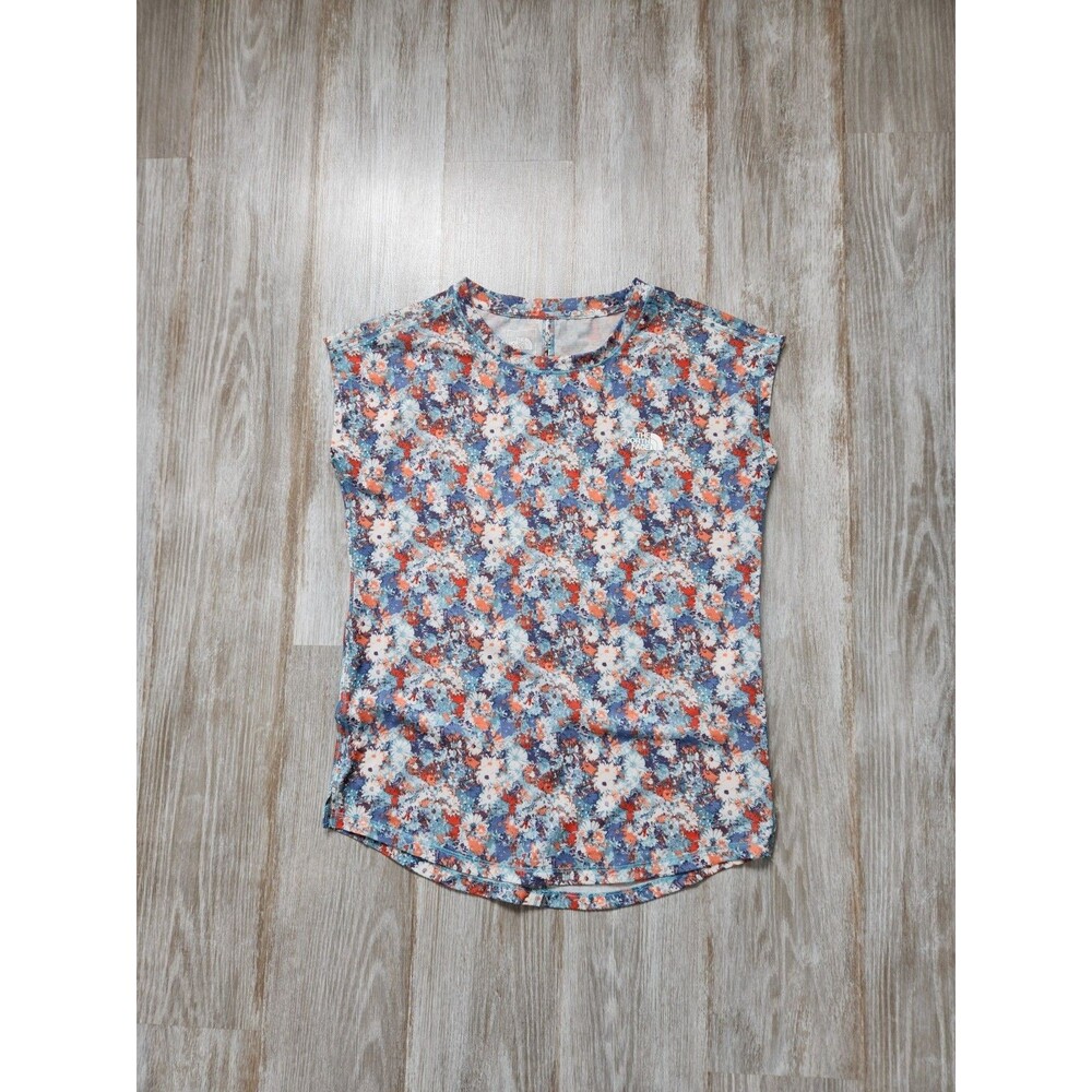 The North Face Wander Slitback Shirt Blue Floral Short Sleeve Soft Sz XS EUC